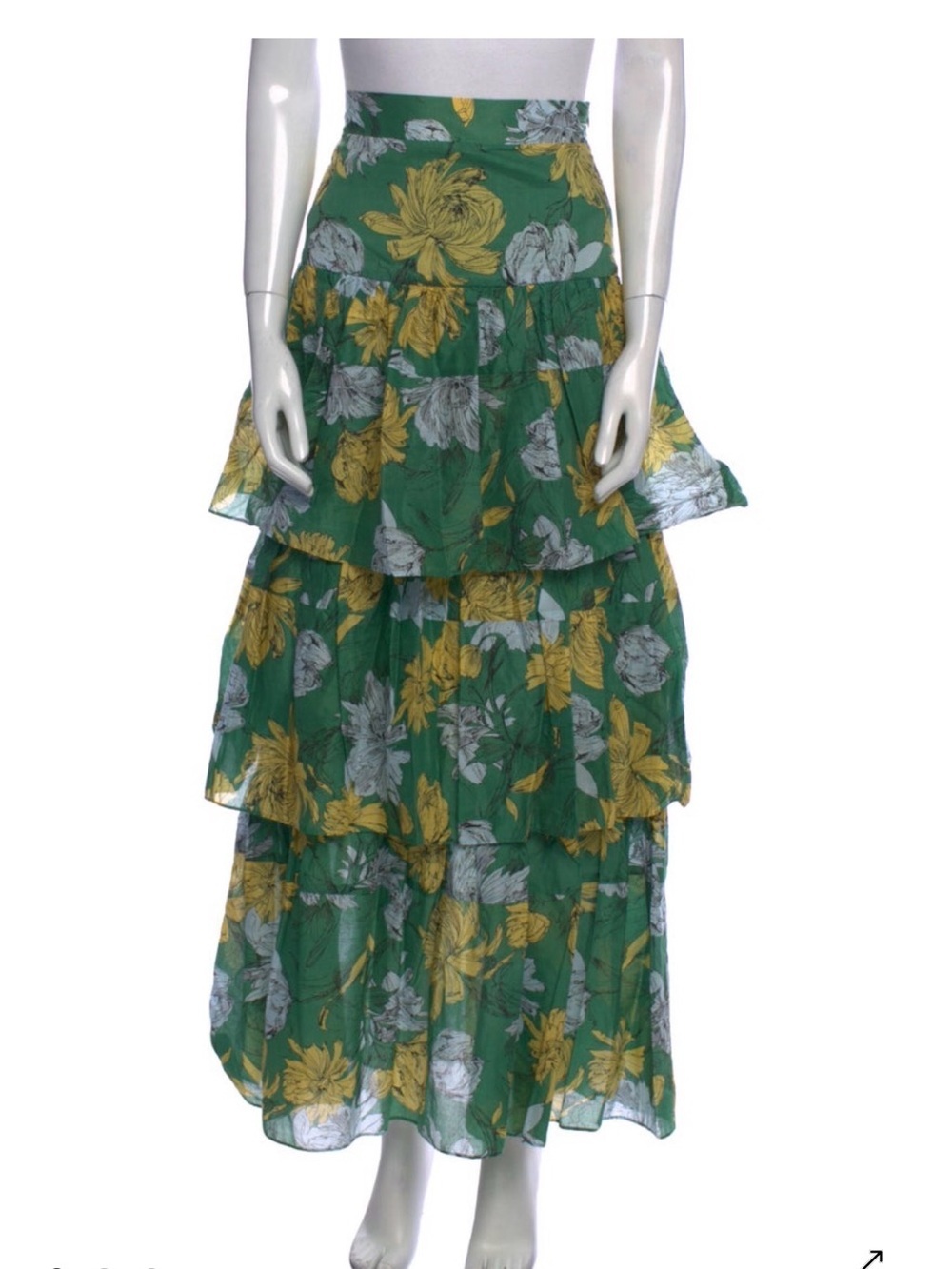 Alexis Green Tiered Maxi Skirt with Yellow & White Floral